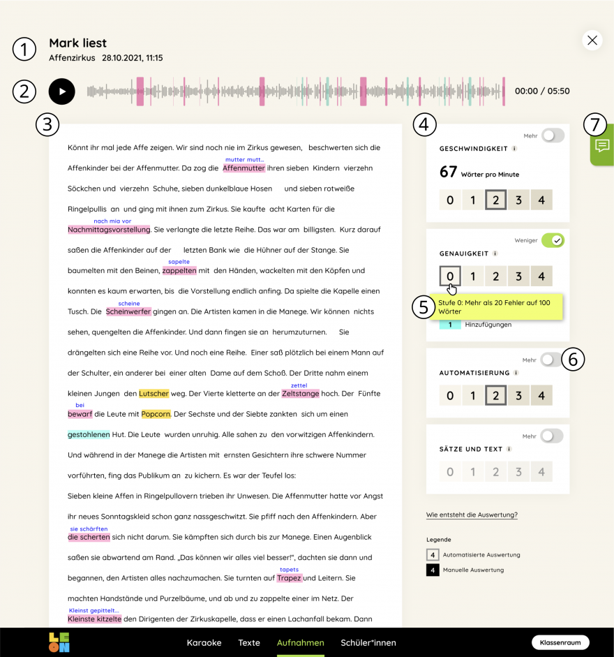 Erklärbild Karaoke: Screen mit Nummerierung